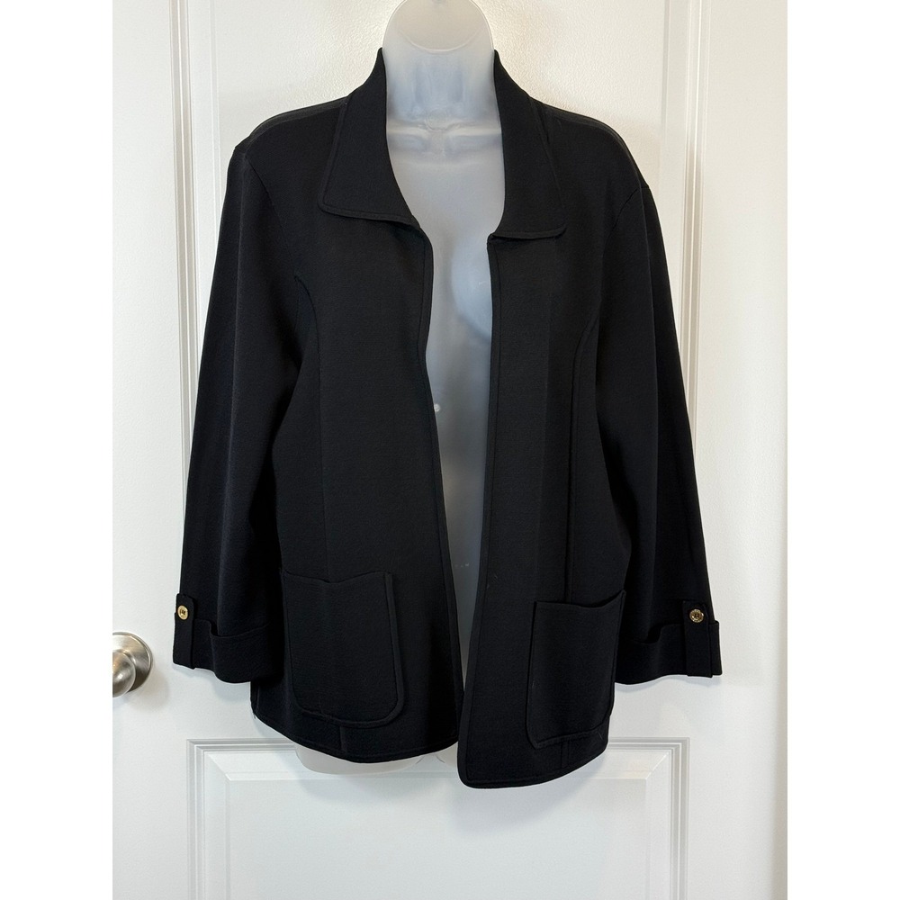Tahari Arthur S Levine Black Knit Blazer Jacket Womens XL Button Detail Pockets